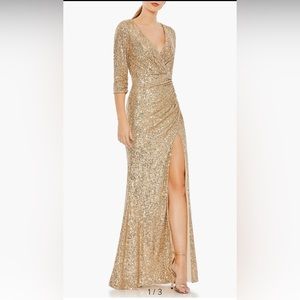 Mac Duggal Ruched Sequin Trumpet Gown size 8 color light gold
